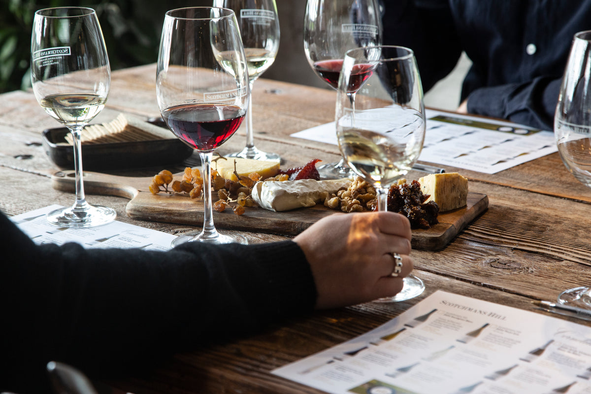 Wine tasting flight at the Scotchmans Hill Cellar Door